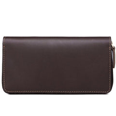Coffee Leather Mens Zipper Travel Wallet Passport Wallet Clutch Wallets for Men - imessengerbags