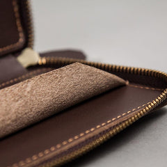 Coffee Leather Mens Zipper Travel Wallet Passport Wallet Clutch Wallets for Men - imessengerbags