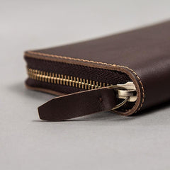 Coffee Leather Mens Zipper Travel Wallet Passport Wallet Clutch Wallets for Men - imessengerbags