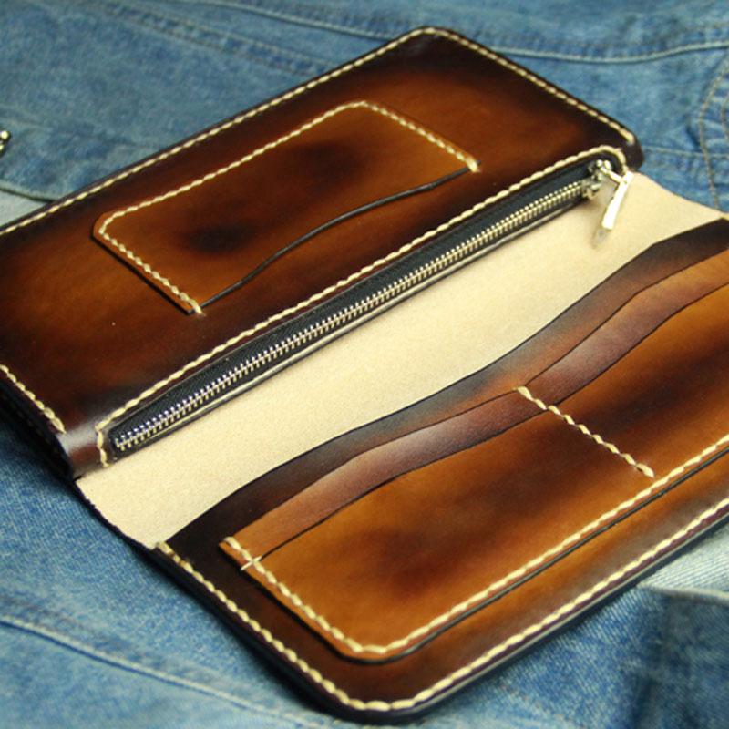 Coffee Vintage Leather Bifold Mens Large Long Wallet Leather Long Wallets for Men