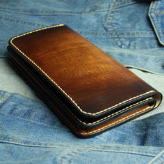 Coffee Vintage Leather Bifold Mens Large Long Wallet Leather Long Wallets for Men