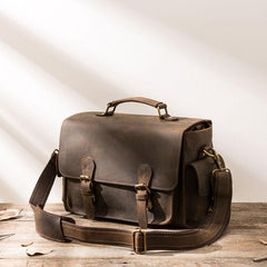 Coffee Vintage Leather Mens Camera Messenger Bag Crossbody Camera Bags for Men - imessengerbags
