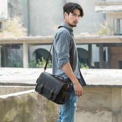 Coffee Vintage Leather Mens Camera Messenger Bag Crossbody Camera Bags for Men - imessengerbags