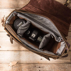 Coffee Vintage Leather Mens Camera Messenger Bag Crossbody Camera Bags for Men - imessengerbags