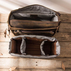 Coffee Vintage Leather Mens Camera Messenger Bag Crossbody Camera Bags for Men - imessengerbags