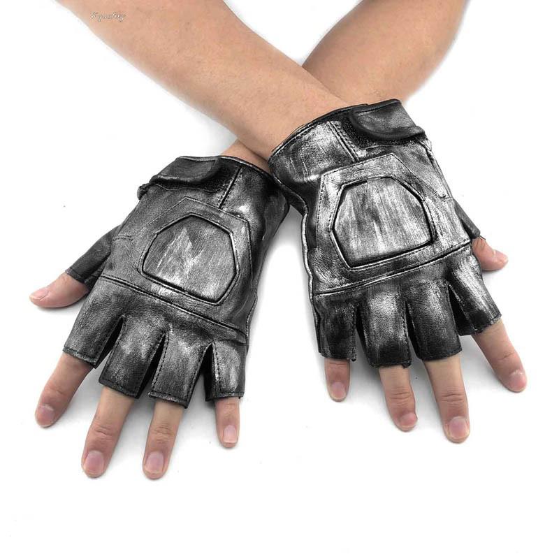 Cool Silver Mens Black Leather Half-Finger Gloves Rock Gloves Fashion Black Motorcycle Gloves Biker Gloves For Men - imessengerbags