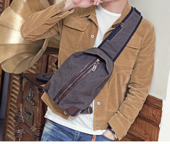 Black Canvas Sling Backpack Men's Sling Bag Chest Bag Canvas One shoulder Backpack For Men