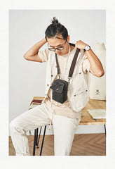 Cool Black Leather Mens Small Messenger Bag Courier Bag Chest Bag Phone Side Bag for men - imessengerbags