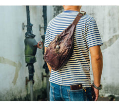 Cool Black Leather Mens Chest Bag Fanny Pack Waist Bags Coffee Leather Hip Bag Bum Bag For Men