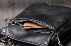 Cool Black LEATHER MENS Vertical SIDE BAGS COURIER BAG Black Vertical MESSENGER BAG FOR MEN