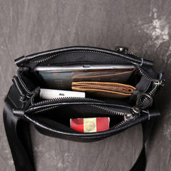 Cool Black LEATHER MENS Vertical SIDE BAGS COURIER BAG Black Vertical MESSENGER BAG FOR MEN