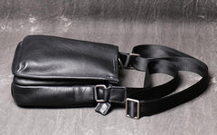 Cool Black LEATHER MENS Vertical SIDE BAGS COURIER BAG Black Vertical MESSENGER BAG FOR MEN