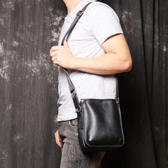 Cool Black LEATHER MENS Vertical SIDE BAGS COURIER BAG Black Vertical MESSENGER BAG FOR MEN