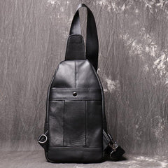 Cool Black Leather Sling Backpack Men's Brown Sling Bag Sling Pack One shoulder Backpack For Men