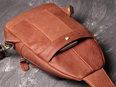 Cool Black Leather Sling Backpack Men's Brown Sling Bag Sling Pack One shoulder Backpack For Men - imessengerbags