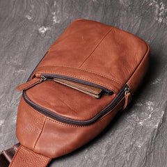Cool Black Leather Sling Backpack Men's Brown Sling Bag Sling Pack One shoulder Backpack For Men - imessengerbags