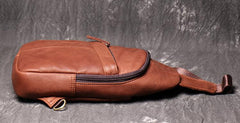 Cool Black Leather Sling Backpack Men's Brown Sling Bag Sling Pack One shoulder Backpack For Men - imessengerbags