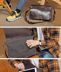 Cool Black Canvas Leather Mens Brown Courier Bag Messenger Bags Casual Postman Bags for Men - imessengerbags