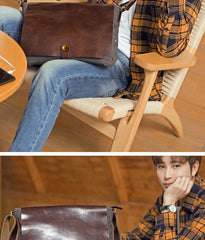 Cool Black Canvas Leather Mens Brown Courier Bag Messenger Bags Casual Postman Bags for Men - imessengerbags