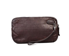 Cool Black Leather Mens Long Wallets Large Double Zipper Clutch Wallet Coffee Vintage Clutch Purse For Men - imessengerbags