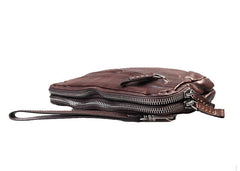 Cool Black Leather Mens Long Wallets Large Double Zipper Clutch Wallet Coffee Vintage Clutch Purse For Men - imessengerbags