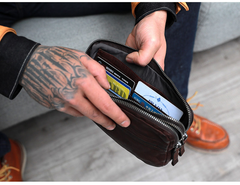 Cool Black Leather Mens Long Wallets Large Double Zipper Clutch Wallet Coffee Vintage Clutch Purse For Men - imessengerbags