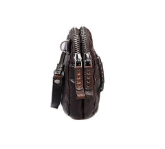 Cool Black Leather Mens Long Wallets Large Double Zipper Clutch Wallet Coffee Vintage Clutch Purse For Men - imessengerbags