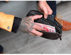 Cool Black Leather Mens Long Wallets Large Double Zipper Clutch Wallet Coffee Vintage Clutch Purse For Men - imessengerbags