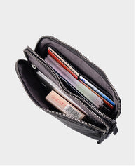 Cool Black Leather Mens Long Wallets Large Double Zipper Clutch Wallet Coffee Vintage Clutch Purse For Men - imessengerbags