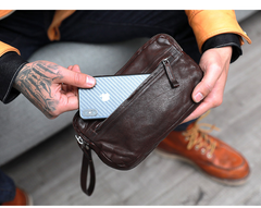 Cool Black Leather Mens Long Wallets Large Double Zipper Clutch Wallet Coffee Vintage Clutch Purse For Men - imessengerbags