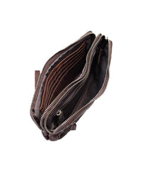 Cool Black Leather Mens Long Wallets Large Double Zipper Clutch Wallet Coffee Vintage Clutch Purse For Men - imessengerbags