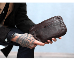 Cool Black Leather Mens Long Wallets Large Double Zipper Clutch Wallet Coffee Vintage Clutch Purse For Men - imessengerbags