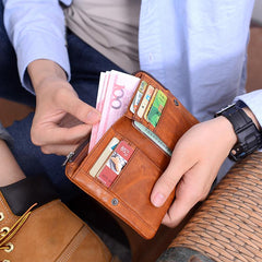 Cool Brown Leather Mens Bifold Small Wallets Black billfold Wallet Front Pocket Wallet For Men