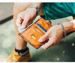 Cool Black Leather Mens Small billfold Wallet Brown Front Pocket Bifold billfold Wallet For Men - imessengerbags