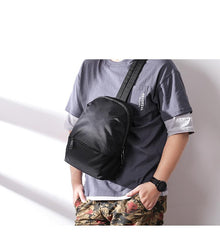 Cool Black Nylon Backpack Men's Sling Bag Chest Bag Black One shoulder Backpack Sling Pack For Men