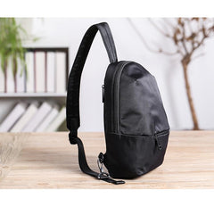 Cool Black Nylon Backpack Men's Sling Bag Chest Bag Black One shoulder Backpack Sling Pack For Men