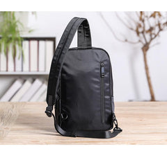 Cool Black Nylon Backpack Men's Sling Bag Chest Bag Black One shoulder Backpack Sling Pack For Men - imessengerbags