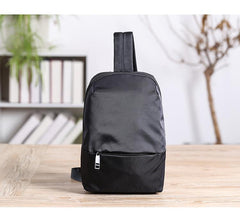 Cool Black Nylon Backpack Men's Sling Bag Chest Bag Black One shoulder Backpack Sling Pack For Men - imessengerbags