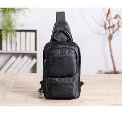 Cool Black Nylon Men's Sling Bag Chest Bag Nylon One shoulder Backpack Sling Pack For Men