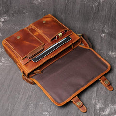 Cool Brown LEATHER MENS 12'' Side BAG COURIER BAG Brown MESSENGER BAG FOR MEN