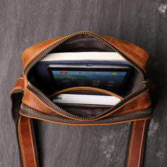 Cool Brown LEATHER MENS Ipad Vertical SIDE BAG COURIER BAG Vertical MESSENGER BAG FOR MEN