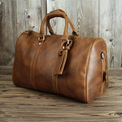 Brown Leather Men's 14 inches Overnight Bag Travel Bag Luggage Weekender Bag For Men