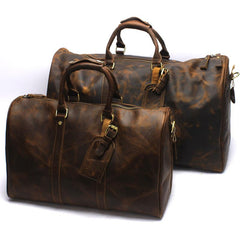 Brown Leather Men's 14 inches Overnight Bag Travel Bag Luggage Weekender Bag For Men