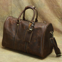 Brown Leather Men's 14 inches Overnight Bag Travel Bag Luggage Weekender Bag For Men