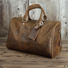 Brown Leather Men's 14 inches Overnight Bag Travel Bag Luggage Weekender Bag For Men