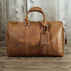 Brown Leather Men's 14 inches Overnight Bag Travel Bag Luggage Weekender Bag For Men