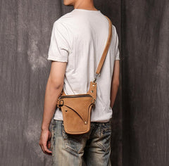 Cool Tan Men's Motorcycle Belt Pouch Belt Bag Leather Drop Leg Bag Waist Bag For Men