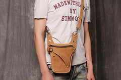 Cool Tan Men's Motorcycle Belt Pouch Belt Bag Leather Drop Leg Bag Waist Bag For Men