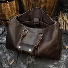 Cool Brown Leather Mens Weekender Bag Dark Coffee Travel Duffle Bag for Men