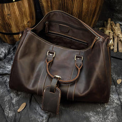 Cool Brown Leather Mens Weekender Bag Dark Coffee Travel Duffle Bag for Men